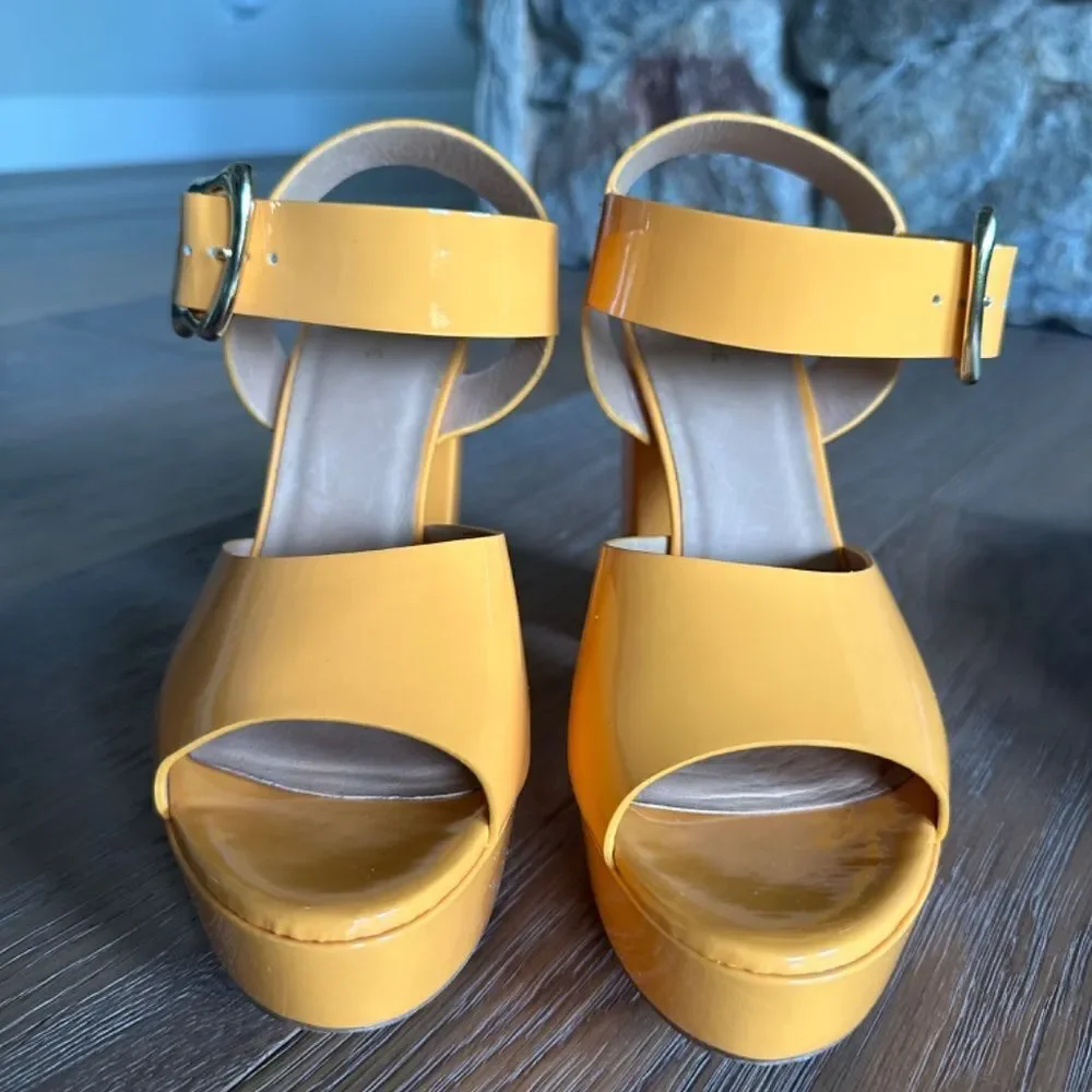 FRAME Le Carr Platform Sandal Nectarine Patent Peep Toe Heel Size 9 NEW